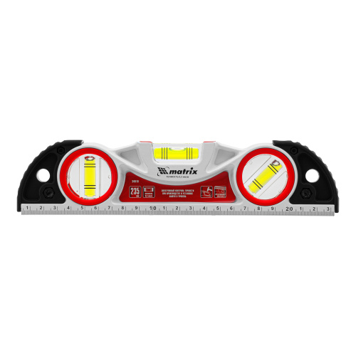 Уровень алюминиевый литой, фрезерованный, 3 глазка, две ударные площадки, 235 мм Matrix по ценам производителя в Москве с доставкой по всей России