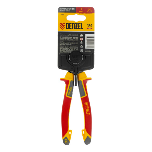 Плоскогубцы комбинированные, диэлектрические трехкомпонентные рукоятки до 1000 В, 180 мм Denzel по ценам производителя в Москве с доставкой по всей России