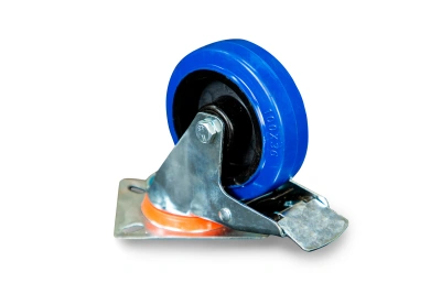 Колесо поворотное из эластичной резины MW70 100 мм с тормозом по ценам производителя в Москве с доставкой по всей России