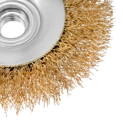 Щетка для УШМ, 100 мм, М14, "тарелка", латунированная витая проволока Matrix по ценам производителя в Москве с доставкой по всей России