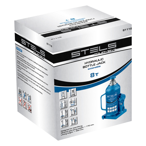 Домкрат гидравлический бутылочный телескопический, 8 т, H подъема 170-430 мм Stels по ценам производителя в Москве с доставкой по всей России