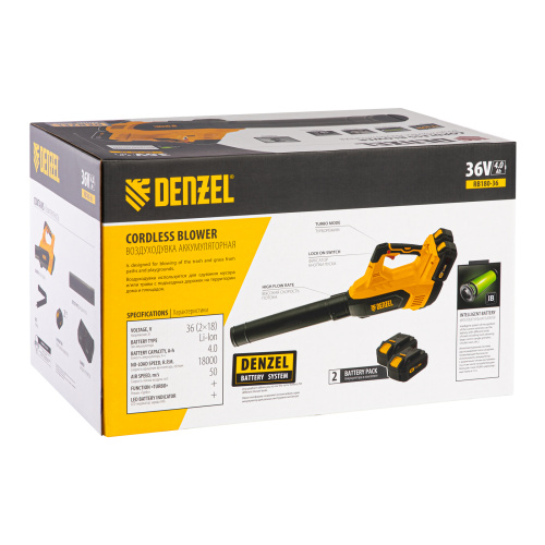 Воздуходувка аккумуляторная RB180-36, Li-ion, 36 В, 4 Ач, 180 км/ч, 820 м3/ч Denzel по ценам производителя в Москве с доставкой по всей России