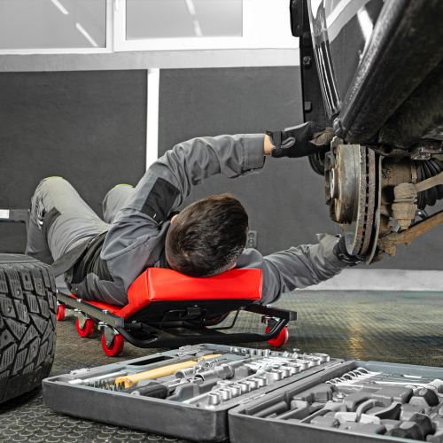 Лежак ремонтный на шести колесах, 1030 х 440 х 120 мм, поднимающийся подголовник Matrix по ценам производителя в Москве с доставкой по всей России