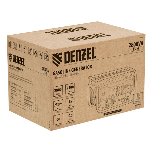 Генератор бензиновый PS 28, 2.8 кВт, 230 В, 15 л, ручной стартер Denzel по ценам производителя в Москве с доставкой по всей России