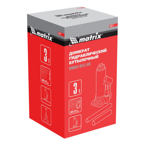 Домкрат гидравлический бутылочный, 3 т, высота подъема 194-372 мм Matrix по ценам производителя в Москве с доставкой по всей России