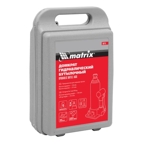 Домкрат гидравлический бутылочный, 4 т, h подъема 194-372 мм, в пластиковом кейсе Matrix по ценам производителя в Москве с доставкой по всей России