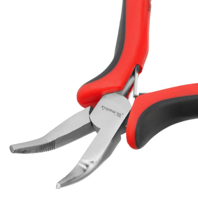 Длинногубцы изогнутые Mini, 130 мм, никелированные, авторазжим, двухкомпонентные рукоятки Matrix по ценам производителя в Москве с доставкой по всей России