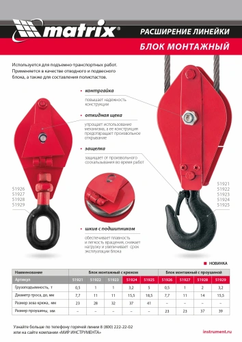 Блок монтажный с проушиной, 2  т Matrix купить в Москве с доставкой по всей России | ProtosMarket.ru