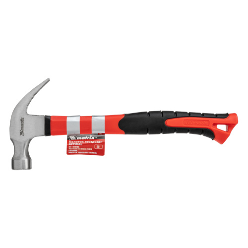 Молоток-гвоздодер optimal, 450 г, боек c магнитом, фибергласовая обрезиненная рукоятка Matrix по ценам производителя в Москве с доставкой по всей России