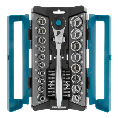 Набор торцевых головок, трещотка 120 зубьев, 1/2",3/8”, CrV, 36 предметов Gross по ценам производителя в Москве с доставкой по всей России