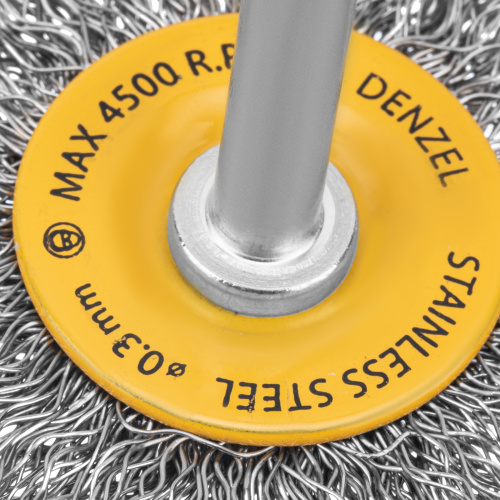 Щетка для дрели, 50 мм, Плоская, со шпилькой, нержавеющая витая проволока Denzel по ценам производителя в Москве с доставкой по всей России