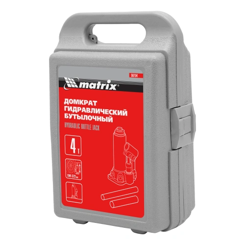 Домкрат гидравлический бутылочный, 4 т, высота подъема 194-372 мм, в пластиковый кейсе Matrix по ценам производителя в Москве с доставкой по всей России