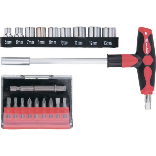 Отвертка с Т-образной эргономичной ручкой, набором бит и насадок, 20 шт, CrV Matrix по ценам производителя в Москве с доставкой по всей России