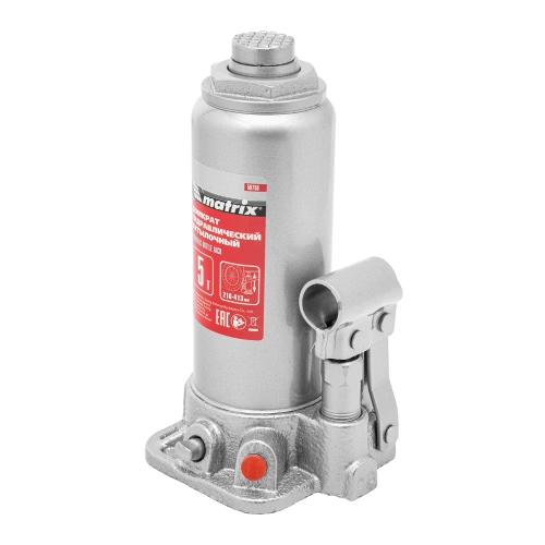 Домкрат гидравлический бутылочный, 5 т, высота подъема 216-413 мм, в пластиковый кейсе Matrix по ценам производителя в Москве с доставкой по всей России