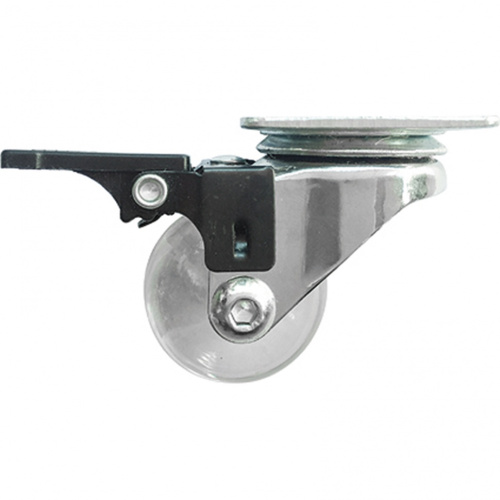 Колесо ПУ прозрачное поворотное с тормозом d-35 мм, крепление платформенное Сибртех по ценам производителя в Москве с доставкой по всей России