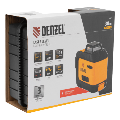 Лазерный уровень мультипризменный LX 360-3 Red, 30 м, 635 нм, аккумулятор Li 2800 мАч, резьба 5/8" Denzel по ценам производителя в Москве с доставкой по всей России