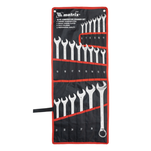 Набор ключей комбинированных 6-32 мм, 20 шт, CrV, полированный хром Matrix по ценам производителя в Москве с доставкой по всей России