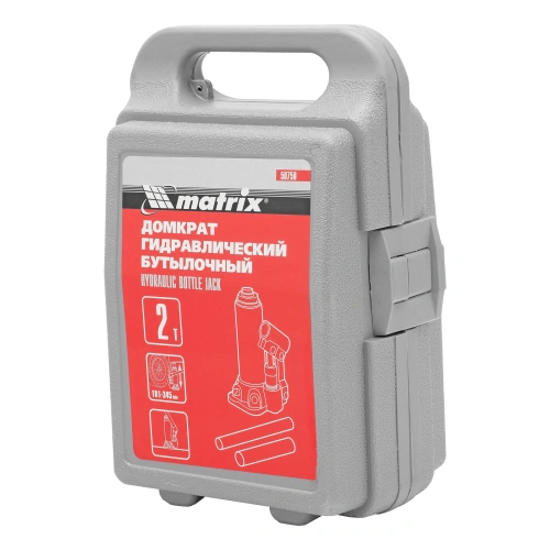 Домкрат гидравлический бутылочный, 2 т, высота подъема 181-345 мм, в пластиковый кейсе Matrix по ценам производителя в Москве с доставкой по всей России