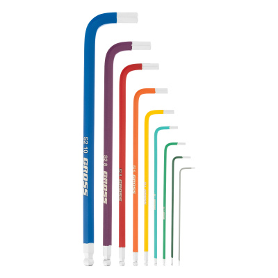 Набор ключей имбусовых HEX, 1.5-10 мм, S2, 9 шт, магнит, экстра-длинные с шаром, хром/краска Gross по ценам производителя в Москве с доставкой по всей России