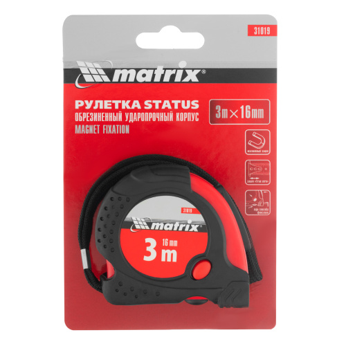Рулетка Status Magnet fixation,3 м х 16 мм,обрезиненный корпус,зацеп с магнитом Matrix по ценам производителя в Москве с доставкой по всей России