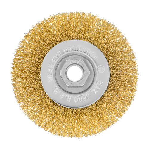 Щетка для УШМ, 100 мм, М14, плоская, латунированная витая проволока Matrix по ценам производителя в Москве с доставкой по всей России