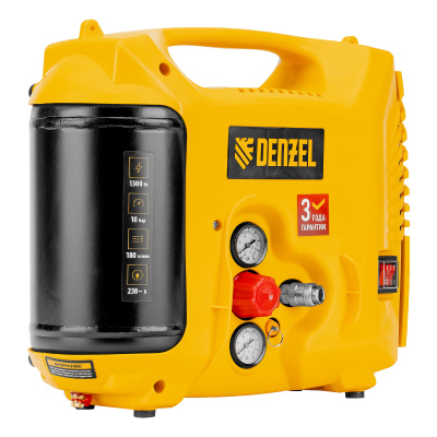 Компрессор воздушный DL1300, 10 бар, 1,3 кВт 180 л/мин 5 л, с набором аксессуаров Denzel по ценам производителя в Москве с доставкой по всей России
