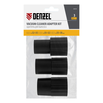 Комплект адаптеров для подключения пылесоса к электроинструменту 32-35-38 мм Denzel по ценам производителя в Москве с доставкой по всей России