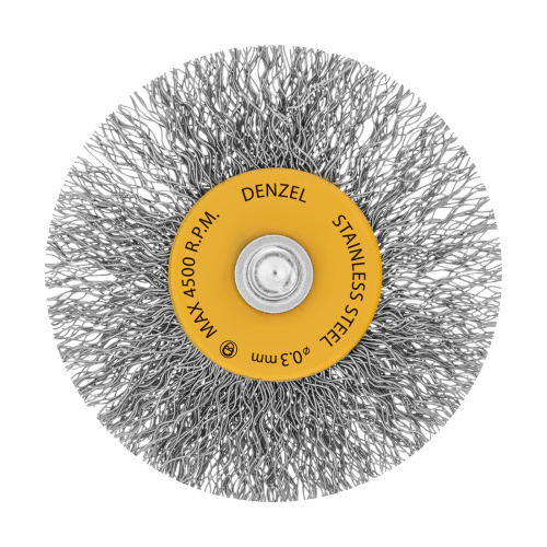 Щетка для дрели, 60 мм, Плоская, со шпилькой, нержавеющая витая проволока Denzel по ценам производителя в Москве с доставкой по всей России
