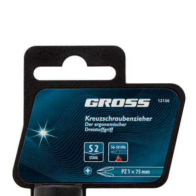 Отвертка PZ1 x 75 мм, S2, трехкомпонентная ручка Gross по ценам производителя в Москве с доставкой по всей России