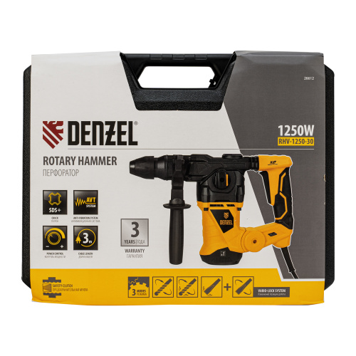 Перфоратор электрический RHV-1250-30, SDS-plus, 1250 Вт, 5 Дж, 3 плюс 1 режим Denzel по ценам производителя в Москве с доставкой по всей России