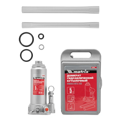 Домкрат гидравлический бутылочный, 5 т, высота подъема 216-413 мм, в пластиковый кейсе Matrix по ценам производителя в Москве с доставкой по всей России