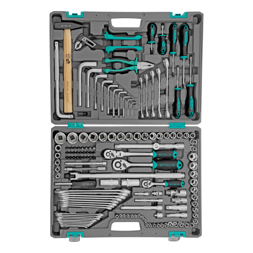 Набор инструментов, 1/2",3/8", 1/4", CrV, пластиковый кейс 142 предмета Stels по ценам производителя в Москве с доставкой по всей России