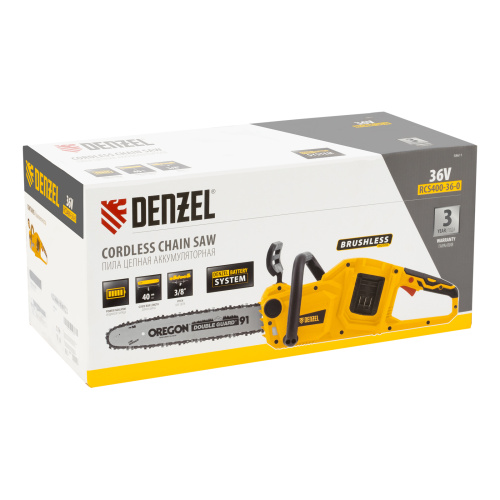 Цепная пила аккумуляторная бесщет. RCS400-36-0, Li-ion, 36 В, шина 400 мм Denzel по ценам производителя в Москве с доставкой по всей России