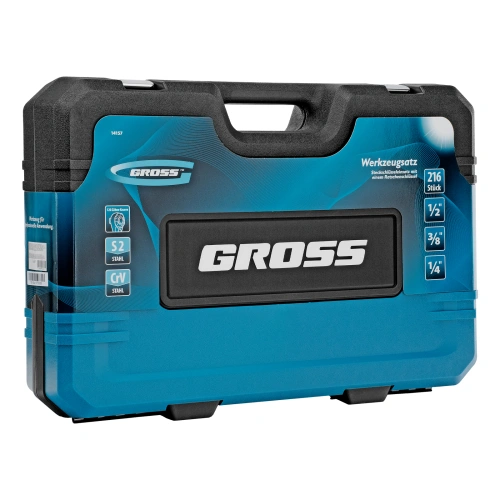 Набор инструментов, 1/2", 3/8", 1/4", CrV, 120 зубьев, 216 предметов Gross по ценам производителя в Москве с доставкой по всей России