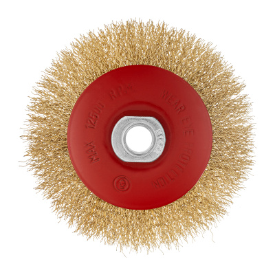 Щетка для УШМ, 115 мм, М14, "тарелка", латунированная витая проволока Matrix по ценам производителя в Москве с доставкой по всей России