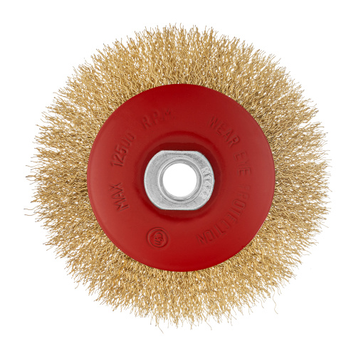 Щетка для УШМ, 115 мм, М14, "тарелка", латунированная витая проволока Matrix по ценам производителя в Москве с доставкой по всей России