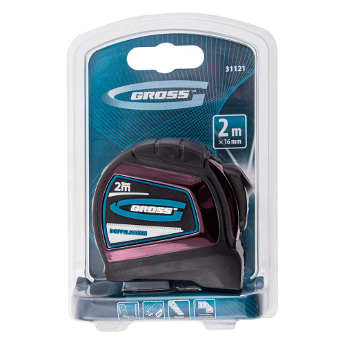 Рулетка "Doppelhaken",2 м x 16 мм,односторонний зацеп,Нейлон,двусторонняя шкала,автоматическая фиксация Gross по ценам производителя в Москве с доставкой по всей России