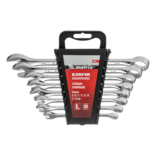 Набор ключей комбинированных, 8-19 мм, 8 шт, CrV, полированный хром Matrix по ценам производителя в Москве с доставкой по всей России