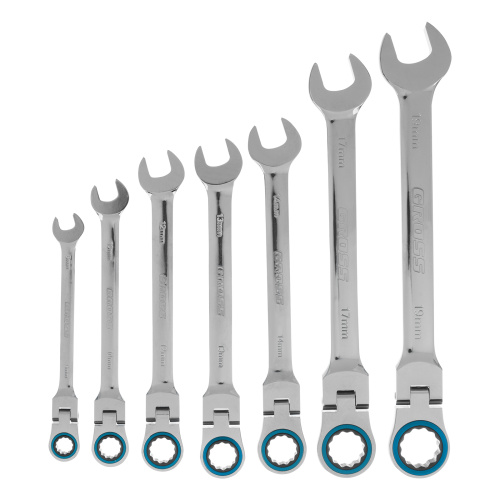 Набор ключей комбинированных с трещоткой, 8-19 мм, 7 шт, шарнирные, CrV Gross по ценам производителя в Москве с доставкой по всей России
