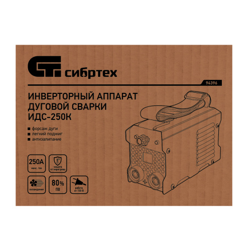 Инверторный аппарат дуговой сварки ИДС-250K, 250 А, ПВ 80%, диаметр электрода 1,6-5 мм Сибртех по ценам производителя в Москве с доставкой по всей России