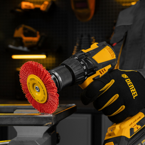 Щетка для дрели, 100 мм, Плоская, со шпилькой, нейлоновая щетина Denzel по ценам производителя в Москве с доставкой по всей России