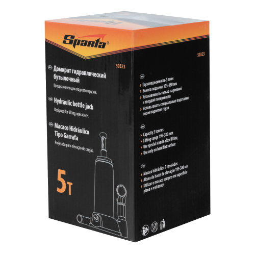 Домкрат гидравлический бутылочный, 5 т, h подъема 195-380 мм Sparta по ценам производителя в Москве с доставкой по всей России