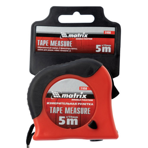 Рулетка Double fixation,5 м х 19 мм,обрезиненный корпус,двойная плавная фиксация Matrix по ценам производителя в Москве с доставкой по всей России