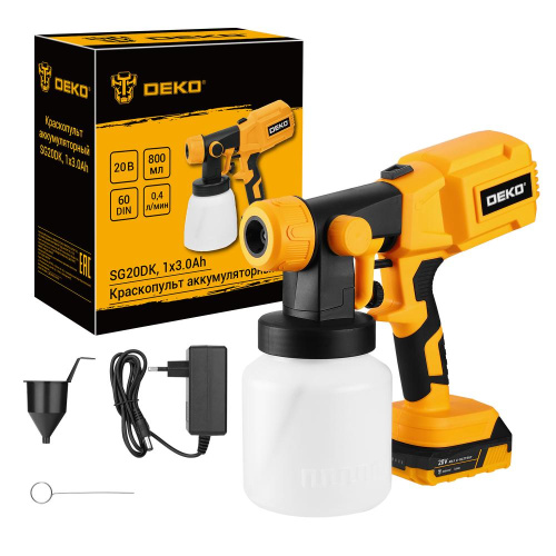Краскопульт аккумуляторный DEKO SG20DK, 20В, 800 мл, 1x3.0Ач по ценам производителя в Москве с доставкой по всей России