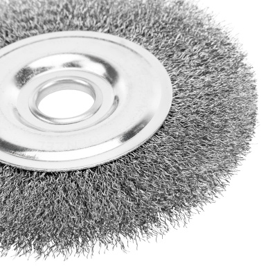 Щетка для УШМ, 150 мм, "Плоская", витая нержавеющая проволока 0.3 мм, посадка 22.2 мм Denzel по ценам производителя в Москве с доставкой по всей России