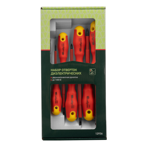 Набор отверток диэлектрических до 1000 В, 7 шт, тестер, CrV, двухкомпонентные рукоятки Сибртех по ценам производителя в Москве с доставкой по всей России