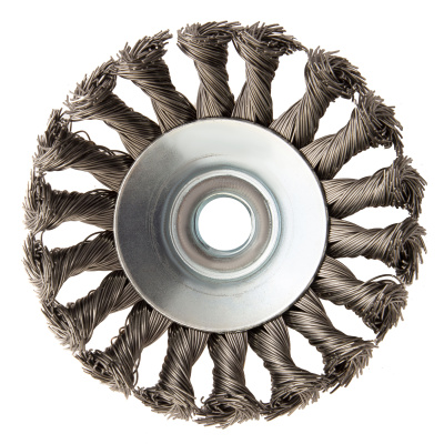 Щетка для УШМ, 100 мм, "Тарелка", крученая нержавеющая проволока 0.5 мм, М14 Denzel по ценам производителя в Москве с доставкой по всей России