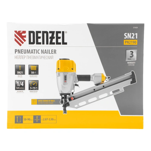 Нейлер пневматический PN2190 для гвоздей SN21 от 50 до 90 мм Denzel по ценам производителя в Москве с доставкой по всей России
