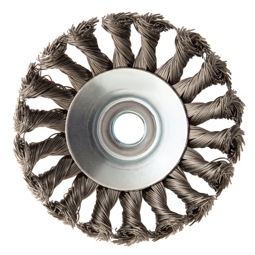 Щетка для УШМ, 100 мм, "Тарелка", крученая нержавеющая проволока 0.5 мм, М14 Denzel по ценам производителя в Москве с доставкой по всей России