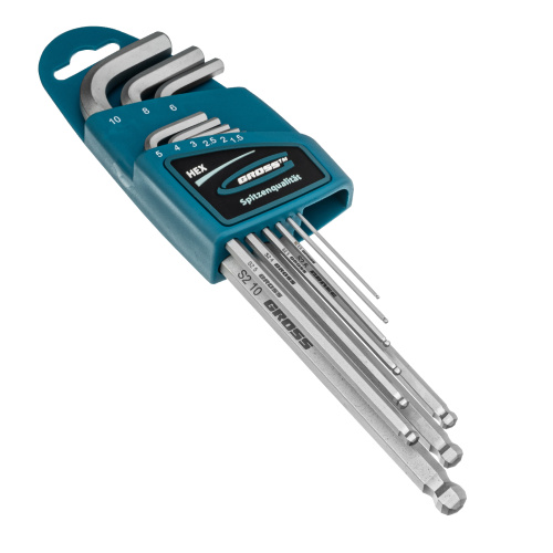 Набор ключей имбусовых HEX, 1.5-10 мм, S2, 9 шт, экстра-длинные с шаром, сатинированные Gross по ценам производителя в Москве с доставкой по всей России
